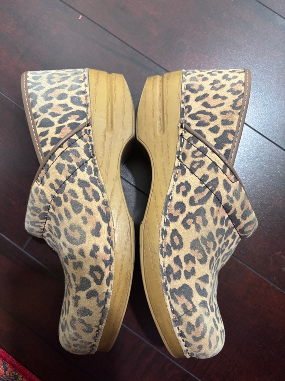 Dansko Leopard Clog Mules in Tan and Brown - Picture 5 of 6